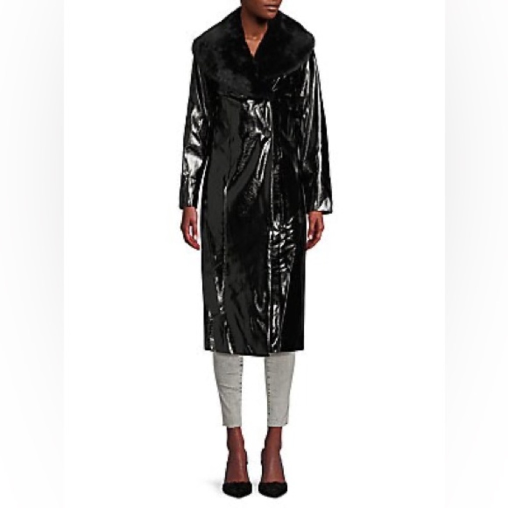 Faux Fur & Vinyl Trench Coat